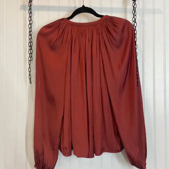 NWT T Tahari Rust Tie V-Neck Long Sleeve Tunic Top Blouse Size XS Pullover - Picture 5 of 8